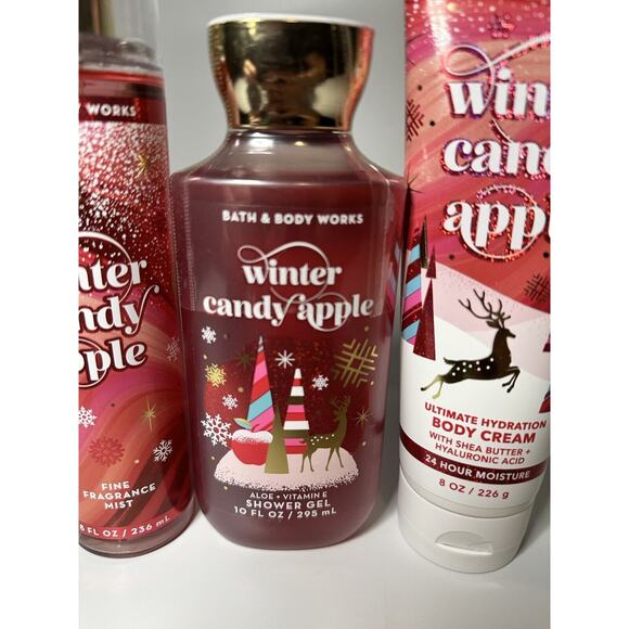 Bath & Body Works 3 Piece WINTER CANDY APPLE Cream Mist Gel TRAVEL Set - Picture 3 of 5